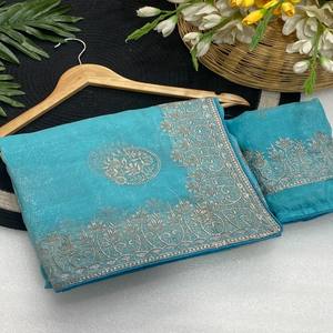 Sari VASTRA COTTAGE Premium de Seda Crujiente con Bordado y Adornos, Estilo Bollywood, Colección para Fiestas - Product Image 5