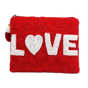 Petite pochette à monnaie en tissu de coton écologique avec perles en forme de cœur blanc et rouge, fermeture éclair supérieure, multi-usages, pour femmes - Product Image 6