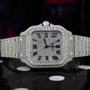 Montre-bracelet à quartz carrée en acier inoxydable avec diamant Moissanite VVS, cadran en verre, bracelet de 20 mm, bouton poussoir pour démonter le bracelet, unisexe - Product Image 2