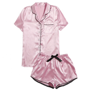 Premium Quality Satin <b>Women's</b> Beautifully Soft Short Sleeve Notch Collar Top and Shorts <b>Pajama</b> Set Night Gown <b>Women</b> Dresses - Product Image 1