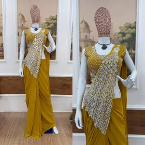 Conjunto de Top y Pantalones Palazzo de Georgette Sintético para Mujer con Dupatta de Seda Organza, Estilo Bollywood para Fiestas y Eventos Festivos - Product Image 4