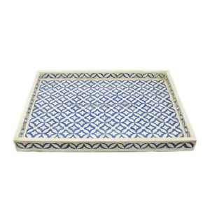 Plateau de service octogonal en bois avec incrustations florales bleues, design classique de Jaipur, artisanat naturel, fabriqué à la main avec soin - Product Image 2