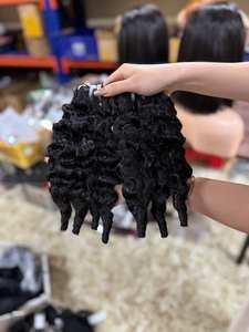 มัดผมชาวพม่าผมหยิกเป็นลอนธรรมชาติสีดำเข้มผมคนเวียดนาม100% ผมมนุษย์วาดเป็นสองเท่า - Product Image 2