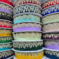 Dentelle en polyester à fleurs de tulle, broderie métallique à sequins, personnalisable, lavable, écologique, soluble dans l'eau pour chaussures et sacs