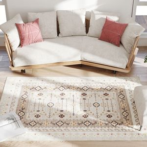 Tappeto Lavabile in Lavatrice 5x7 Antiscivolo Stile Boho con Stampa in Flanella a Pelo Medio per Soggiorno, Camera da Letto, Sala da Pranzo Marrone - Product Image 1