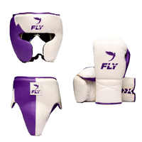 Ensemble de boxe Fly le plus vendu : Gants en cuir véritable, protège-tête et protège-guêtres pour adultes