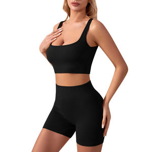 Traje deportivo de dos piezas para mujer, para correr y yoga, en stock transfronterizo, color sólido, transpirable, chaqueta ajustada de fitness con cremallera, 2 piezas - Product Image 6