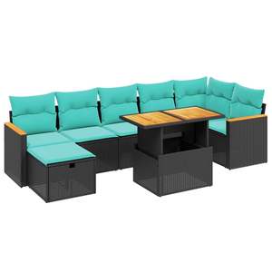Set di divani da giardino in polyrattan nero da 8 pezzi con cuscini, eleganti mobili da esterno - Product Image 2