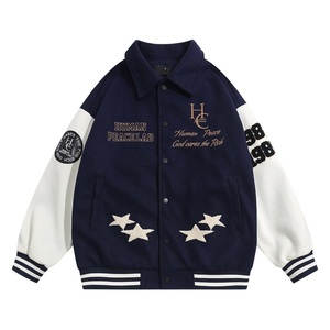 Human Peace Lab Unisex Varsity <b>Jacket</b> Streetwear Winter Wool Blend Quick Dry Embroidered <b>Stars</b> Front Customizable Stand Collar - Product Image 1