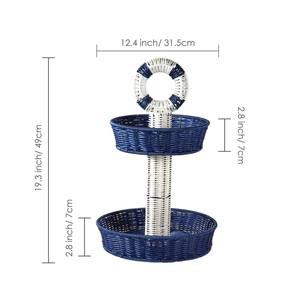 Soporte y bandeja de mimbre de 2 niveles, estilo náutico, multifuncional, para servir, para baño, sala de estar, fiestas, almacenamiento de vajilla, Vietnam - Product Image 4