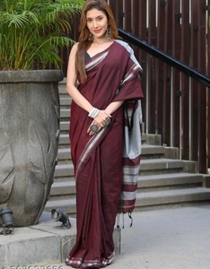 Sari KV pour femme en pur coton tissé à la main, Khadi traditionnel, séchage rapide, pour fêtes d'automne, mariages et Diwali, avec motif en relief - Product Image 3