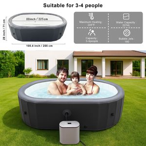 Vasca Idromassaggio Gonfiabile Ovale Portatile per 2 Persone con 180 Getti a Bolle, Copertura, Cartucce Filtranti e Pompa per un'Esperienza di Bagno Rilassante - Product Image 3