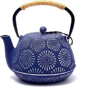 Japanese Cast Iron Teapot Blue Pattern Tetsubin <b>Tea</b> Kettle with Handle Durable Heat Retention Teapot for Stovetop - Product Image 1