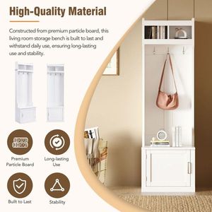 Appendiabiti da ingresso elegante e di tendenza, piantana minimalista e sottile con 8 ganci, panca contenitore multifunzionale, appendiabiti di design - Product Image 4