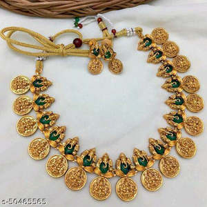 Conjunto de collar y colgantes finos verdes chapado en oro SFNECK74 - Product Image 1
