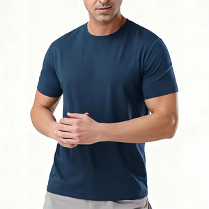 T-shirt à col rond bleu marine pour hommes, t-shirt de sport athlétique qui évacue l'humidité, à séchage rapide, pour l'entraînement et les activités sportives - Product Image 1
