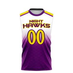 Tenues de football 7v7 de haute qualité en gros, violet et or, sans manches, col en V, séchage rapide, sublimées, pour activités sportives - Product Image 3