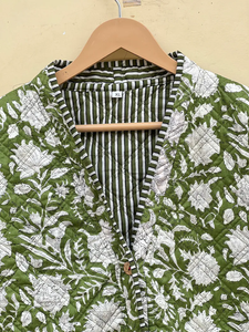 Indian Handmade 100% Cotton Eco-Friendly Quilted Anti-Wrinkle Breathable Quick Dry Front Pocket <b>Covered</b> <b>Button</b> Winter Regular - Product Image 3