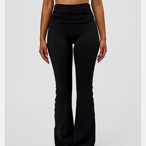 Leggings de Yoga de Cintura Alta con Pierna Ancha, Color Negro Sólido, Sin Costuras, Elásticos en Cuatro Direcciones, Pantalones Deportivos de Longitud Completa para Mujer - Product Image 5