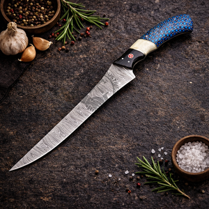Top Trending Custom Handmade Damascus Steel Fish Fillet <b>Knife</b> 8" Extra <b>Sharp</b> Ambidextrous Blue Honeybee Nest Style Resin Handle - Product Image 3