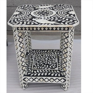 Tabouret de luxe noir fait main en nacre pour la décoration intérieure, design moderne personnalisé, tabouret indien en nacre - Product Image 5