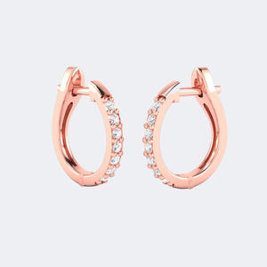 Aros Huggie con Pavé de Diamantes Redondos de 0.30 CTW, D-E-F VVS-VS, Cultivados en Laboratorio, Oro de 14K, Pequeños, con Cierre de Clic, Joyería Fina de Lujo Sostenible, Regalo - Product Image 3