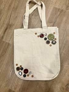 hite Canvas Cotton <b>Tote</b> <b>Bag</b> Button Heart Flower Embroidery Shopping Handbag Grocery Shoulder Pouch <b>School</b> Student Carrier - Product Image 3