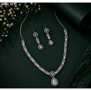 MIJ Luxury American Diamond Necklace Set with CZ Stones Silver Plated <b>Bridal</b> Jewelry Set Silver Plated Alloy Fashion Necklaces - Product Image 2