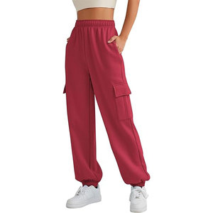 Women's High Waist <b>Pants</b> Solid Color Fleece Loose Fit Full Length Elastic Waist Casual Autumn Wear - Product Image 1