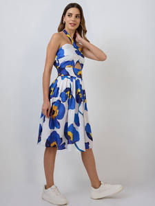 Robe midi évasée en mousseline à imprimé floral faite à la main avec col en V et ourlet à volants pour femme, idéale pour les soirées formelles - Product Image 2