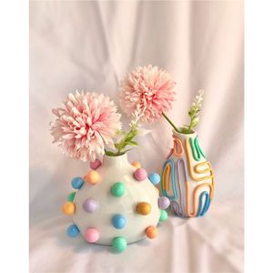 Juego de Jarrones de Metal Pastel Hechos a Mano, Decorativos, Coloridos, con Diseño de Puntos y Espirales, Maceta Moderna, Abstracta, de Lujo, Centro de Mesa para Decoración del Hogar - Product Image 1