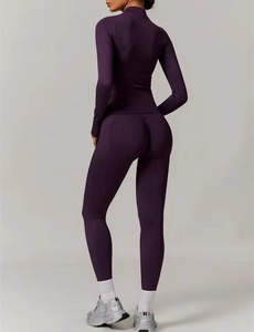 Wholesale Womens Seamless <b>Zipper</b> <b>Jacket</b> Top and Pants Set High Elasticity Yoga Running Sportswear Comfortable Gym Outfit - Product Image 5
