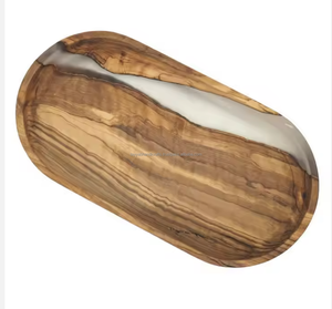 Natural Wood Serving Tray with <b>Metal</b> Handles <b>Epoxy</b> Resin Crafts for Restaurants and Hotels from India - Product Image 5