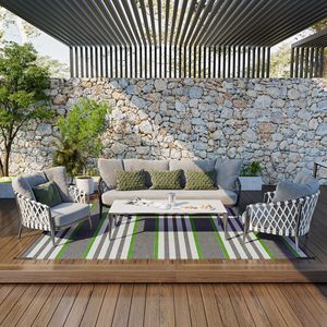 Tappeto da esterno a strisce per camper 3,6x2,7m con motivo verde e grigio e borsa per il trasporto per il campeggio - Product Image 2