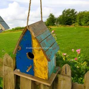 Nichoir pour oiseaux en bois recyclé, fait main, durable, en forme de bateau, couleur bois vieilli, cage à oiseaux originale, pour petits oiseaux d'extérieur - Product Image 2