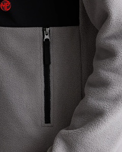 Men's Color Blocking <b>Fleece</b> <b>Jacket</b> Stand Collar Zipper Closure Windproof Casual Autumn Wear Regular Fit Gray <b>Black</b> Polyester - Product Image 2