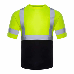 Camiseta de Seguridad de Alta Visibilidad Verde Lima con Franjas Reflectantes y Base Negra para Uso Diurno y Nocturno - Product Image 1