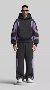 Ensemble de jogging unisexe décontracté et sportif 2-en-1 à capuche imprimé en polyester/coton, coupe ample à manches longues avec poches latérales pour l'automne - Product Image 2
