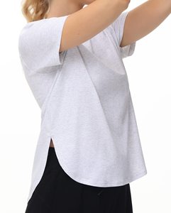 Camiseta Blanca de Cuello Redondo y Manga Corta para Mujer, Corte Holgado, Color Sólido, Dobladillo Asimétrico, Ropa Casual para Todas las Temporadas - Product Image 3