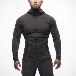 Ensemble de survêtement noir zippé à capuche pour homme, coupe droite, pantalon de jogging sportif long en polyester tricoté, antibactérien, couleur dégradée - Product Image 6