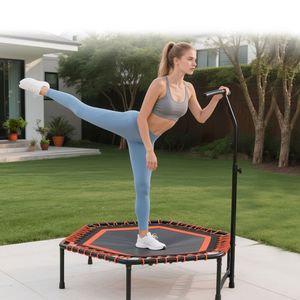 48\" Mini <b>Rebounder</b> with Adjustable Handle Bar Bungee Ropes Stable Quiet Indoor/Outdoor Whole Body Workout Trampoline for Adults - Product Image 1