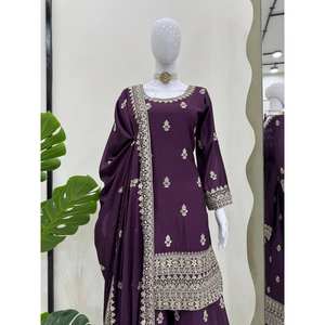 Conjunto de traje de fiesta para mujer con hilo y trabajo de secuencia - Product Image 2