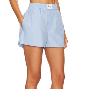 Custom Logo Women's <b>Canvas</b> Summer Sport Shorts Elastic Waist Mid Waist Anti-UV Blue Pocket Casual Regular Fit - Product Image 3
