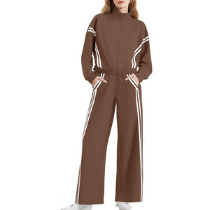 Ensemble de survêtement vintage 2 pièces pour femme, avec fermeture éclair, pantalon de jogging à jambes larges, idéal pour les voyages, 100 % coton, écologique - Product Image 4