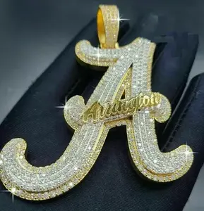Collar con Colgante de Letra A de Moissanita Personalizado para Mujer, Estilo Hip Hop, Chapado en Oro sobre Plata de Ley 925 - Product Image 3