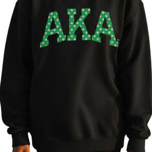 Black Polka Dot Letter Graphic Crewneck Sweatshirt <b>Green</b> Print Cotton Fleece Pullover Long Sleeve Casual Fashion Streetwear - Product Image 5