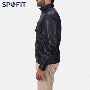 Chaquetas Casuales de Invierno de Cuero Genuino Premium para Hombre, Cuello Alto, Impermeables, con Cierre, Teñidas, Lavadas, Delanteras Suaves, Cómodas y Duraderas - Product Image 3
