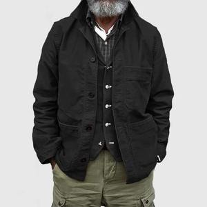 Chemise de chasse à manches longues en twill de coton 100% noir de qualité supérieure, coupe ample, couleur unie, vêtements d'extérieur décontractés en coton - Product Image 1