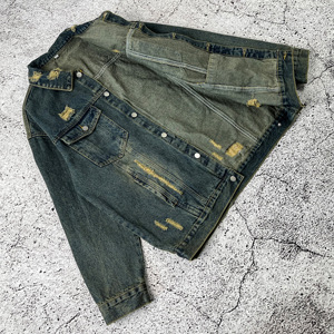 High Quality Custom Design Men's Ripped <b>Button</b> Front Jeans Jacket New Arrival Streetwear Fashion - Product Image 3