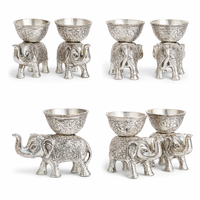 Ensemble compact en argent à motif floral audacieux et traditionnel, deux bols à fruits secs à motif animalier pour Baptême, Diwali, Mariage et Anniversaire